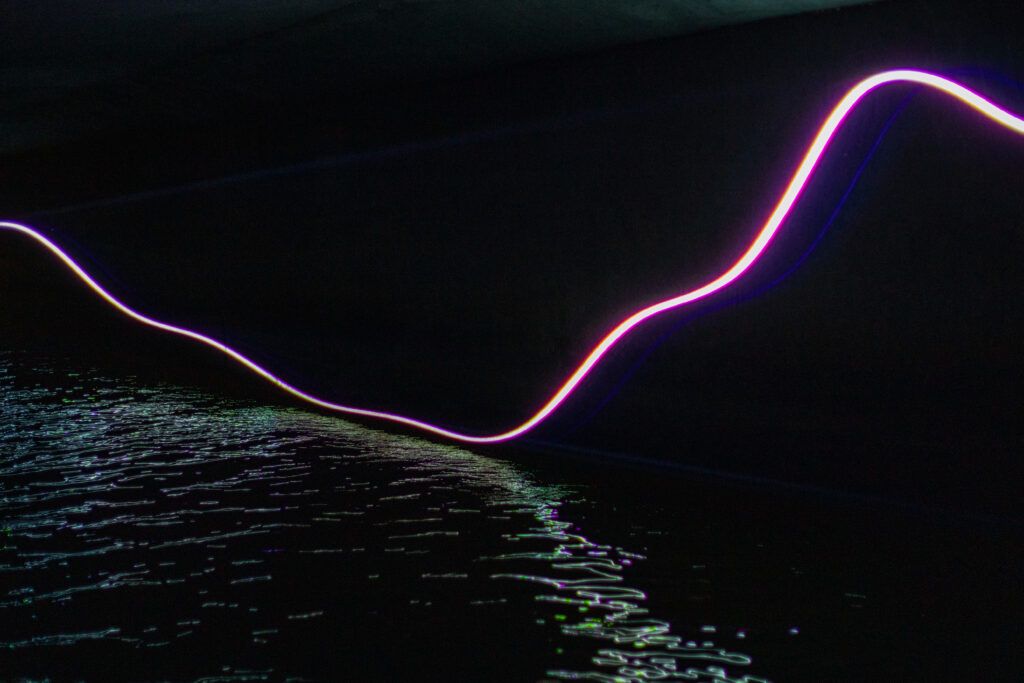 © Camille Crucifix Laser beams are projecten upon the Senne river in the Sewer Museum in Brussels