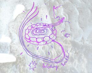 A drawing of a wishing well